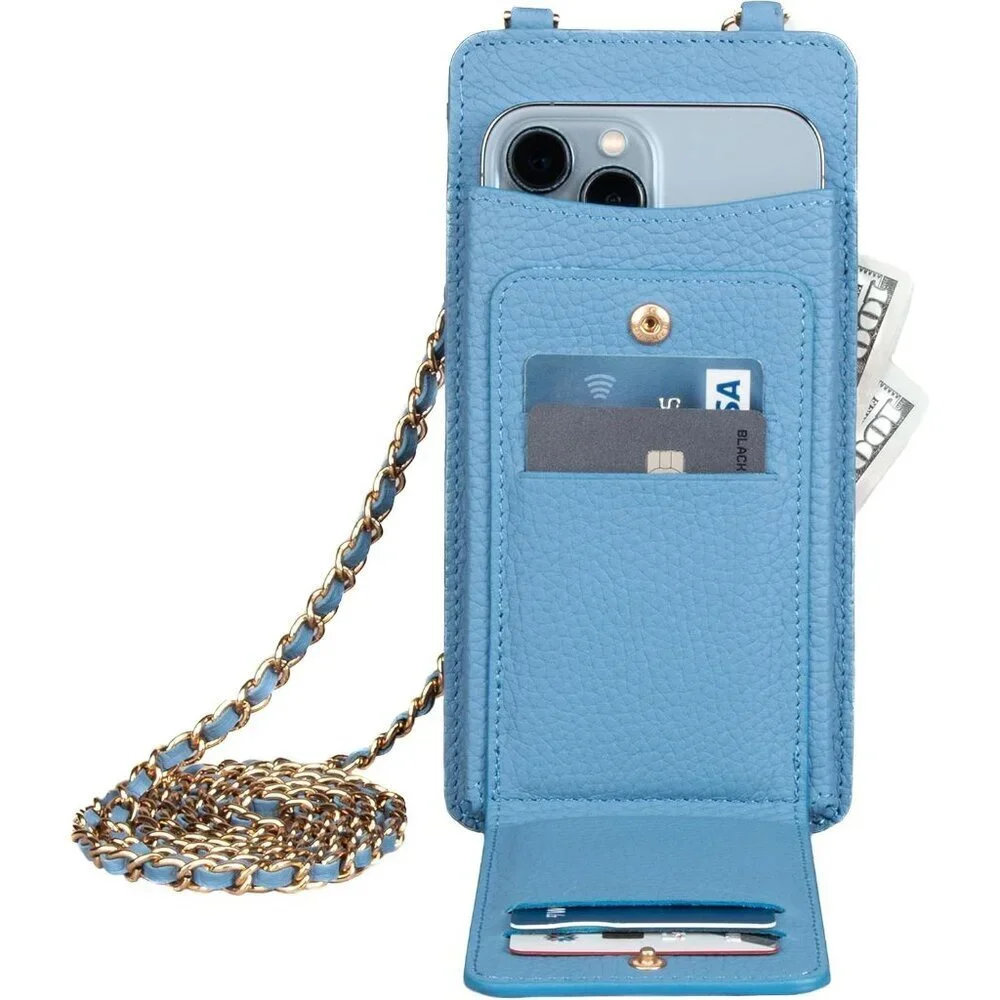 Genuine Leather Crossbody Bag Women Small Phone Wallet Credit Card Iced Blue